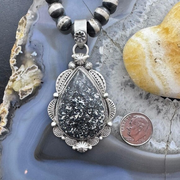 Sterling Southwestern Style Teardrop Petrified Wood Decorated Pendant For Women - Picture 8 of 10